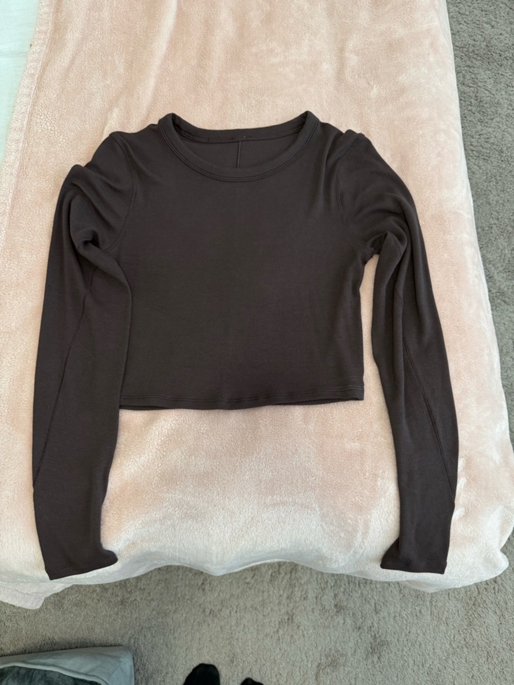 Lululemon Long Sleeve Crew Neck Cropped Top - Brown